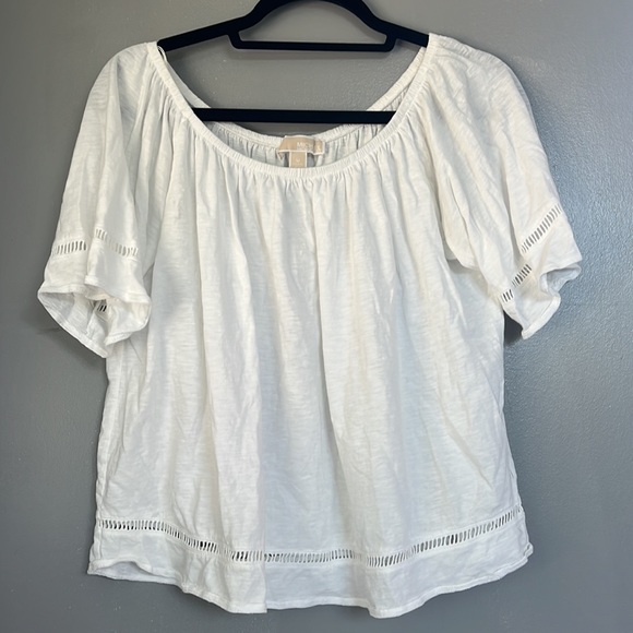 Michael Kors Womens White Cotton Off-the-Shoulder Top - Picture 2 of 4